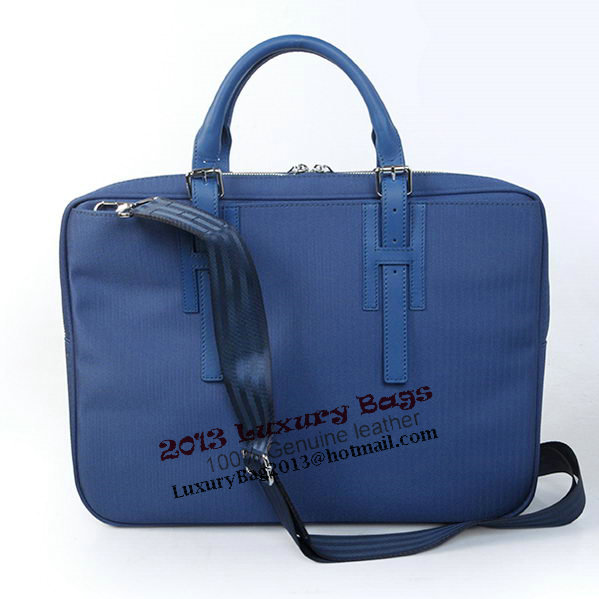 Hermes Mens Briefcase Canvas & Leather H1702D Blue