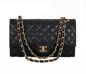 Chanel Classic Flap Bag 1113 Black Original Cannage Pattern Leather Gold