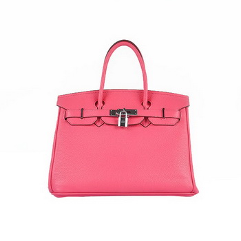 Hermes Birkin 30CM Tote Bags Pink Clemence Leather Silver