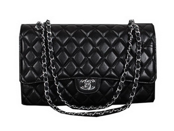 Chanel Classic Flap Bag 1119 Black Sheepskin Silver