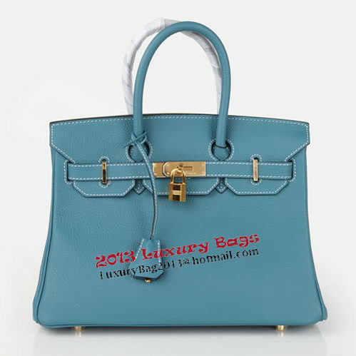 Hermes Birkin 30CM Tote Bag Blue Original Leather H30 Gold