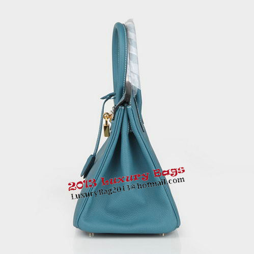 Hermes Birkin 30CM Tote Bag Blue Original Leather H30 Gold