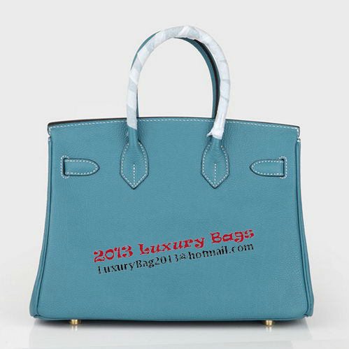 Hermes Birkin 30CM Tote Bag Blue Original Leather H30 Gold