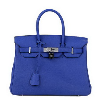 Hermes Birkin 30CM Tote Bag Blue Original Leather H30 Silver