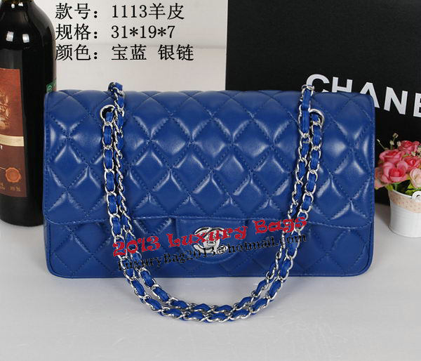 Chanel Classic Flap Bag 1113 RoyalBlue Sheepskin Leather Silver