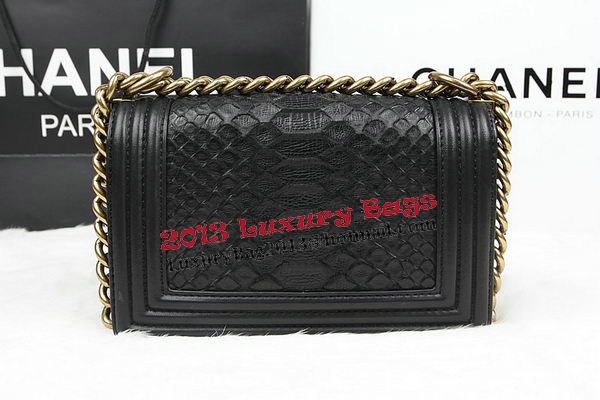 Chanel Boy Flap Shoulder Bag Black Original Python Leather A67085 Gold