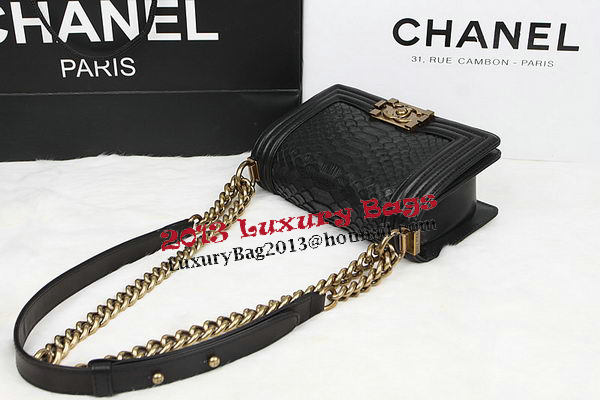 Chanel Boy Flap Shoulder Bag Black Original Python Leather A67085 Gold