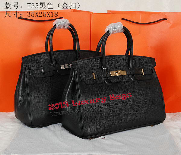 Hermes Birkin 35CM Tote Bag Black Original Grainy Leather H35 Gold