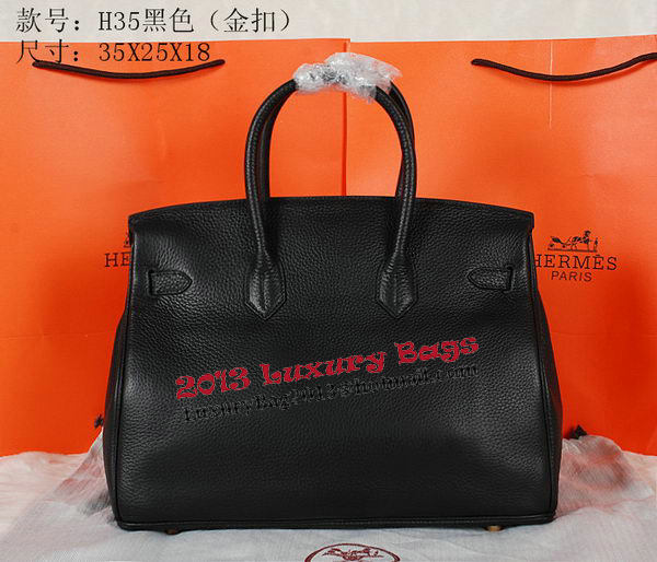 Hermes Birkin 35CM Tote Bag Black Original Grainy Leather H35 Gold