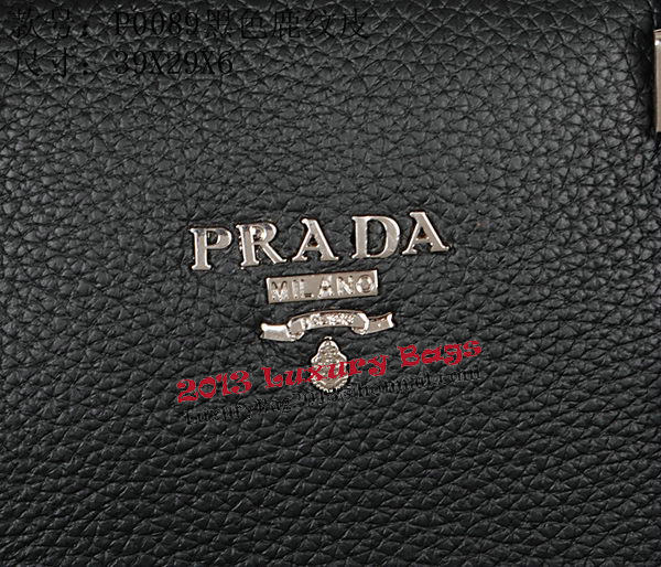 Prada Grainy Calf Leather Briefcase VA0089 Black