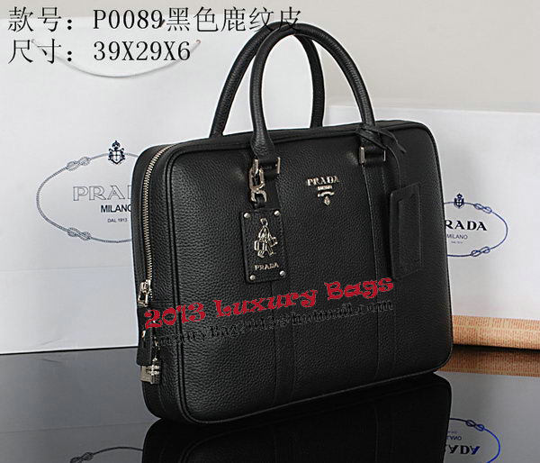 Prada Grainy Calf Leather Briefcase VA0089 Black