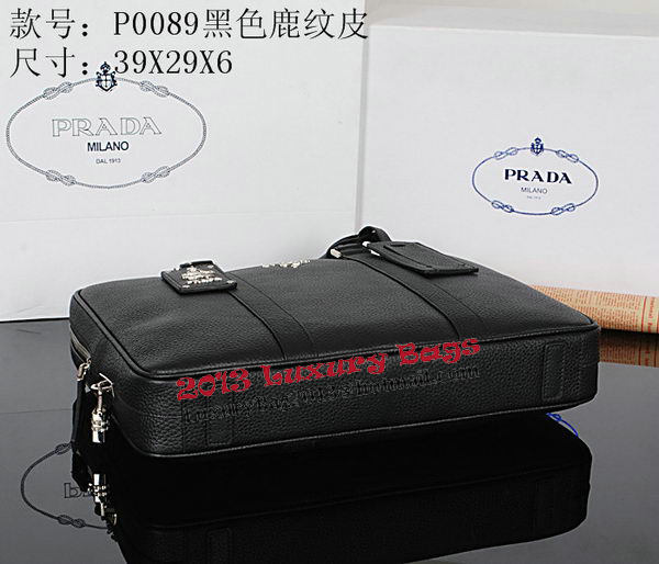 Prada Grainy Calf Leather Briefcase VA0089 Black