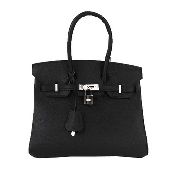 Hermes Birkin 25CM Tote Bags Black Original Leather Silver