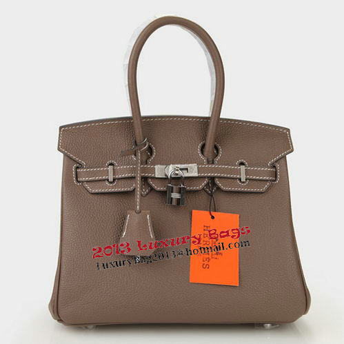 Hermes Birkin 25CM Tote Bags Dark Grey Original Leather Silver