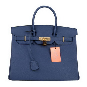 Hermes Birkin 35CM Tote Bag Dark Blue Original Leather H35 Gold