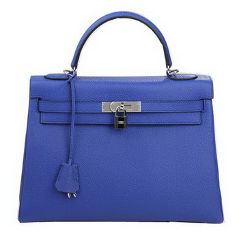 Hermes Kelly 32cm Shoulder Bag Blue Original Leather K32 Silver