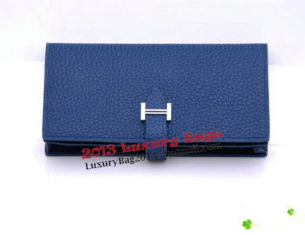Hermes Bearn Japonaise Bi-Fold Wallet Grainy Leather H68942 Blue