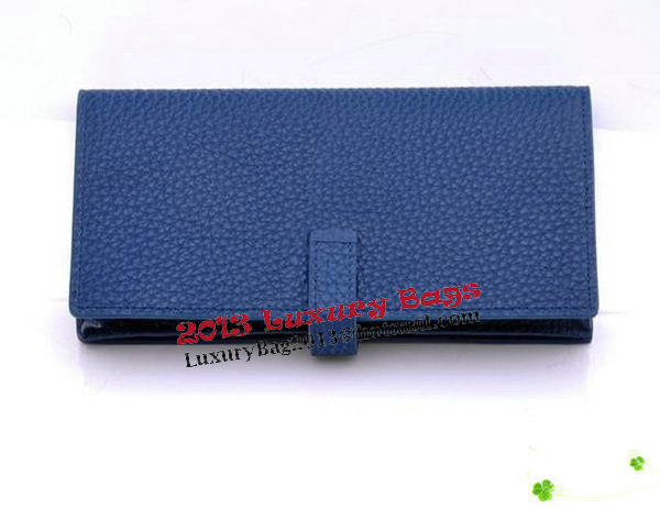 Hermes Bearn Japonaise Bi-Fold Wallet Grainy Leather H68942 Blue