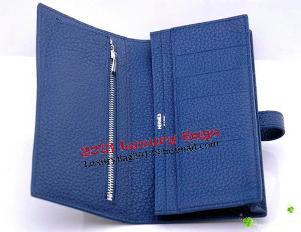 Hermes Bearn Japonaise Bi-Fold Wallet Grainy Leather H68942 Blue