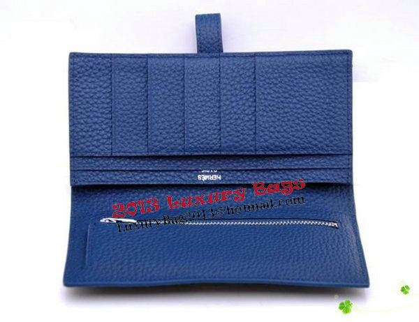 Hermes Bearn Japonaise Bi-Fold Wallet Grainy Leather H68942 Blue