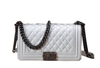 Chanel Boy Flap Shoulder Bag White Original Calfskin Leather CHA67086 Silver