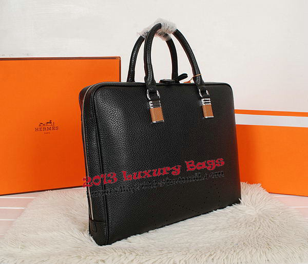 Hermes Briefcase Grainy Calf Leather H8253 Black