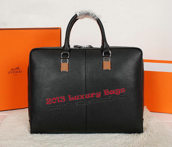 Hermes Briefcase Grainy Calf Leather H8253 Black