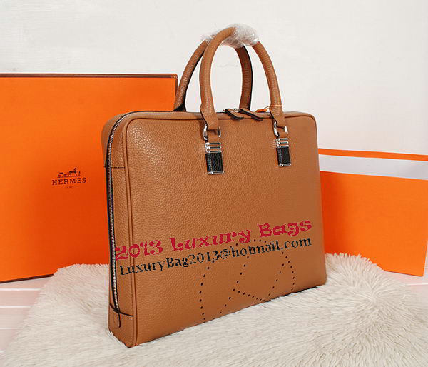 Hermes Briefcase Grainy Calf Leather H8253 Wheat