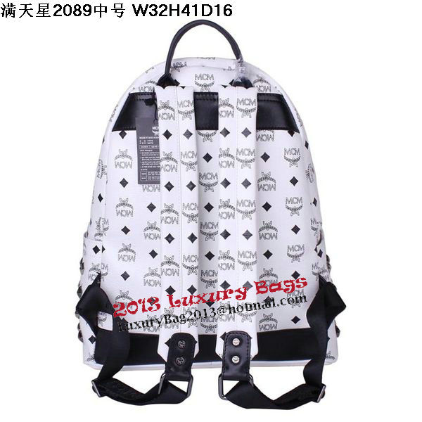 MCM Stark Studded Medium Backpack MC2089 White