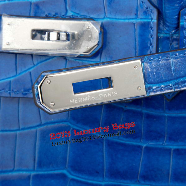 Hermes Birkin 30CM Tote Bags Blue Iridescent Croco Leather Silver