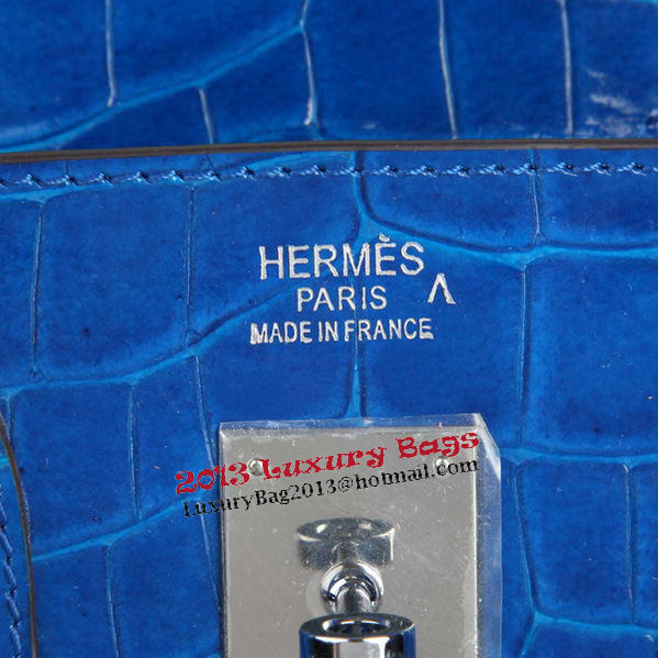 Hermes Birkin 30CM Tote Bags Blue Iridescent Croco Leather Silver