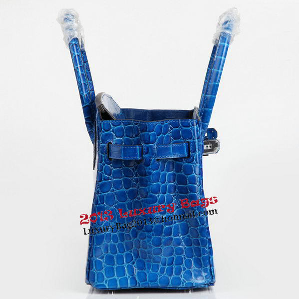 Hermes Birkin 30CM Tote Bags Blue Iridescent Croco Leather Silver