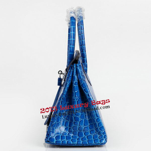 Hermes Birkin 30CM Tote Bags Blue Iridescent Croco Leather Silver