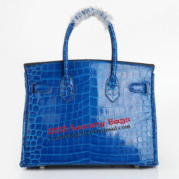 Hermes Birkin 30CM Tote Bags Blue Iridescent Croco Leather Silver