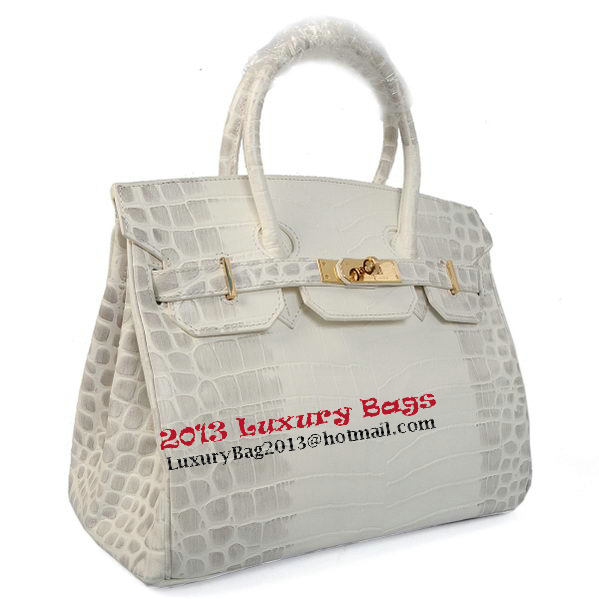 Hermes Birkin 30CM Tote Bags OffWhite Croco Leather Gold