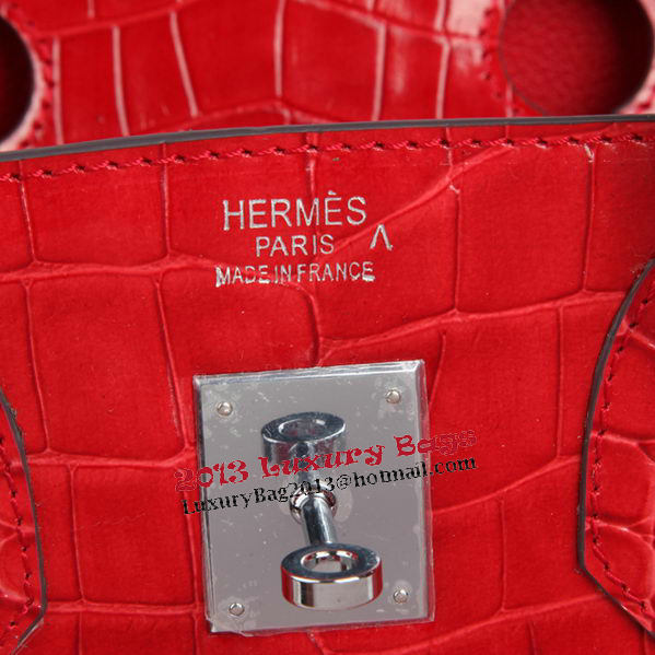 Hermes Birkin 30CM Tote Bags Red Iridescent Croco Leather Silver