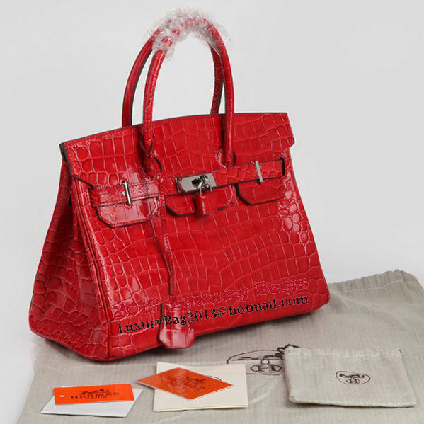 Hermes Birkin 30CM Tote Bags Red Iridescent Croco Leather Silver