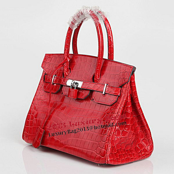 Hermes Birkin 30CM Tote Bags Red Iridescent Croco Leather Silver