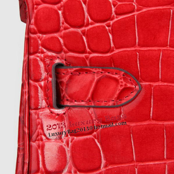 Hermes Birkin 30CM Tote Bags Red Iridescent Croco Leather Silver