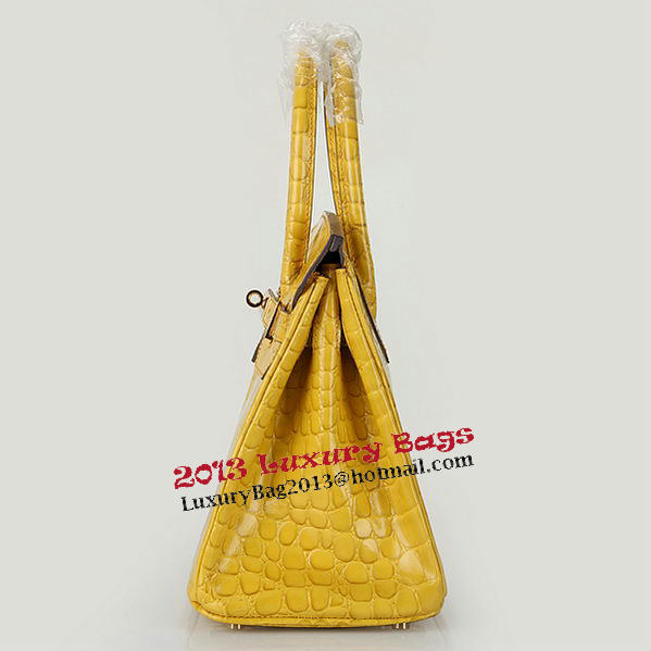 Hermes Birkin 30CM Tote Bags Yellow Iridescent Croco Leather Gold