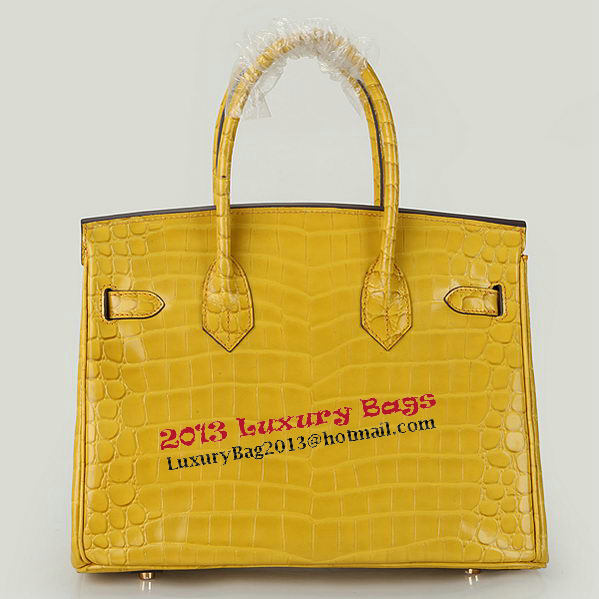 Hermes Birkin 30CM Tote Bags Yellow Iridescent Croco Leather Gold