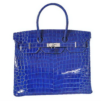 Hermes Birkin 35CM Tote Bag Blue Iridescent Croco Leather Silver