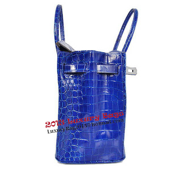 Hermes Birkin 35CM Tote Bag Blue Iridescent Croco Leather Silver