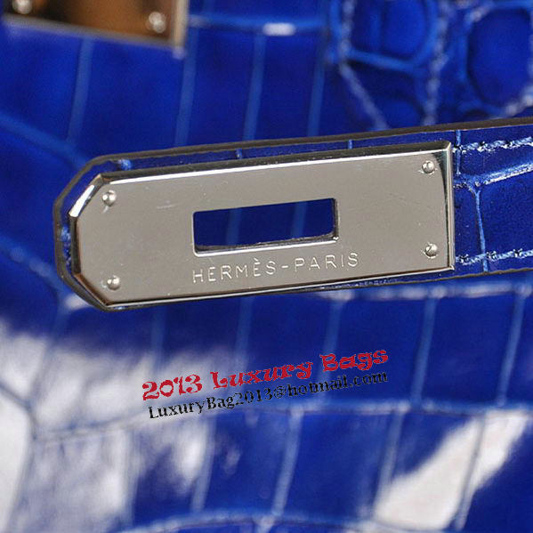 Hermes Birkin 35CM Tote Bag Blue Iridescent Croco Leather Silver