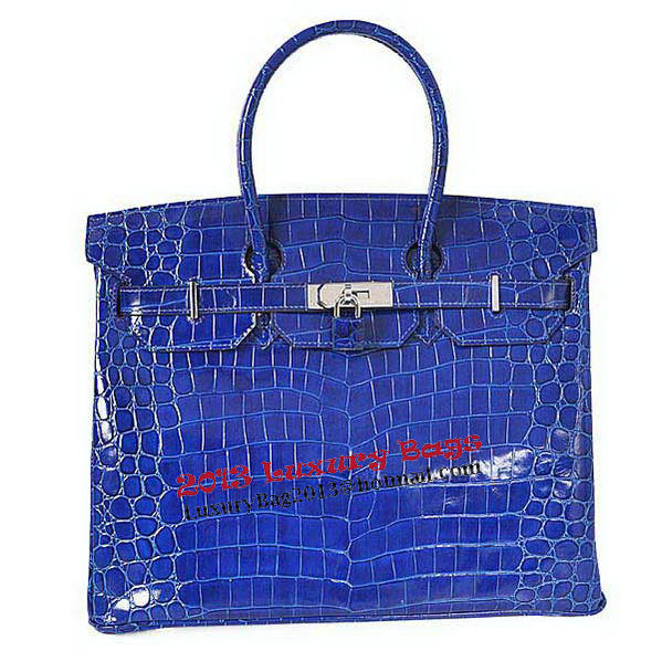 Hermes Birkin 35CM Tote Bag Blue Iridescent Croco Leather Silver