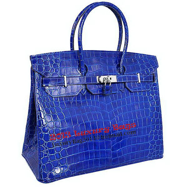 Hermes Birkin 35CM Tote Bag Blue Iridescent Croco Leather Silver