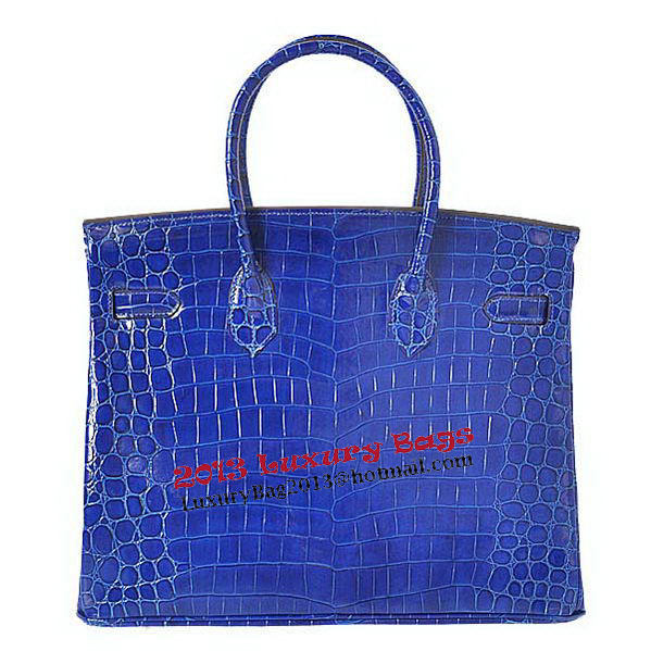 Hermes Birkin 35CM Tote Bag Blue Iridescent Croco Leather Silver