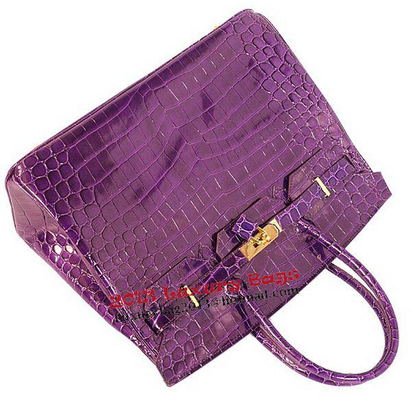 Hermes Birkin 35CM Tote Bag Purple Iridescent Croco Leather Gold