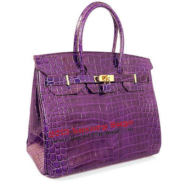 Hermes Birkin 35CM Tote Bag Purple Iridescent Croco Leather Gold