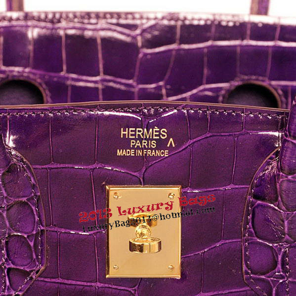 Hermes Birkin 35CM Tote Bag Purple Iridescent Croco Leather Gold